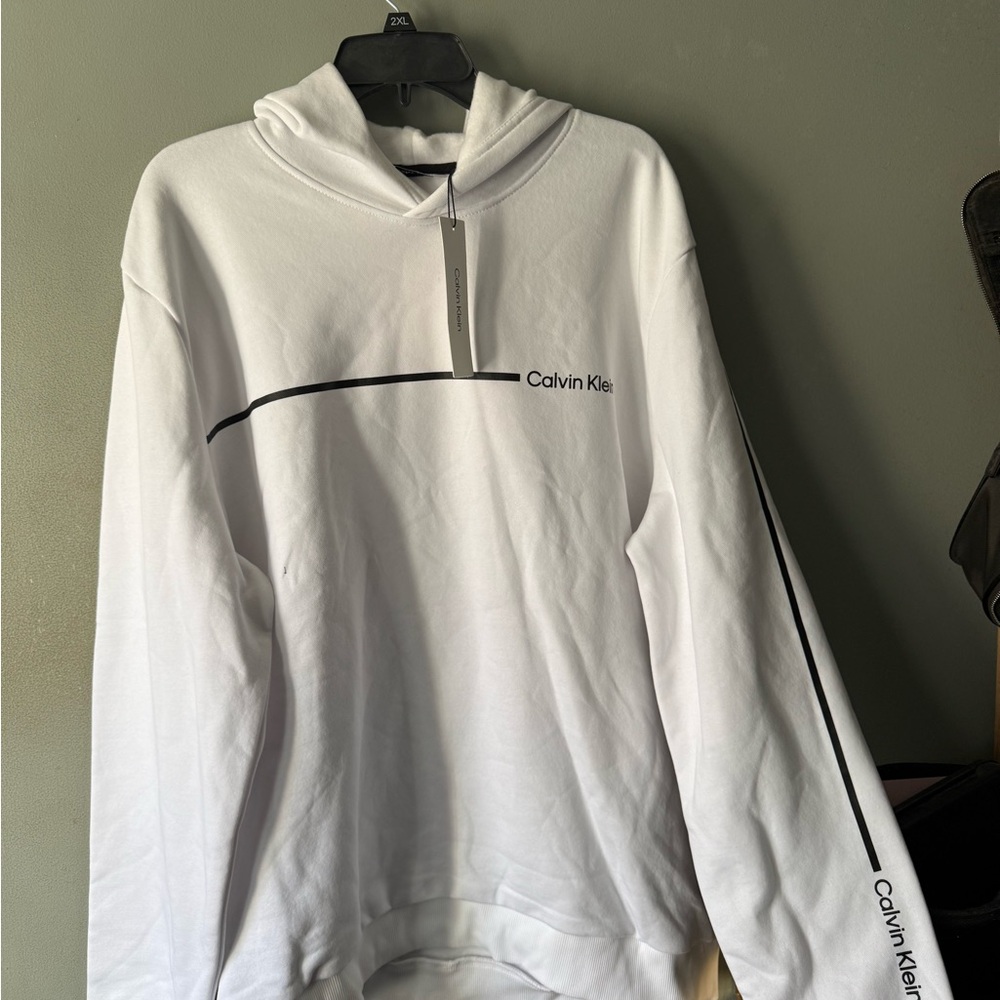 Calvin Klein White Hoodie with Black Accents